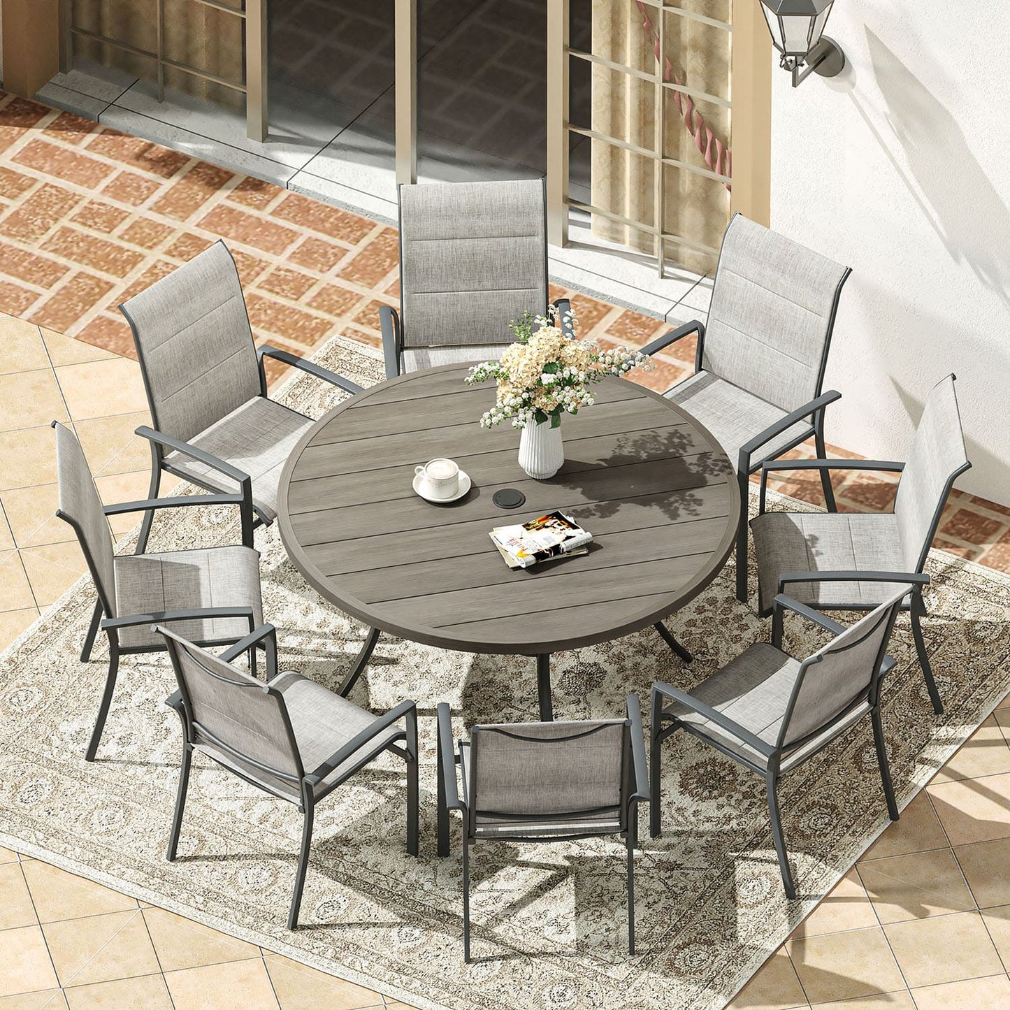 Vicllax Outdoor Patio Dining Set American Country Style Metal for Garden Lawn (RBT04-DCS07-DC209)