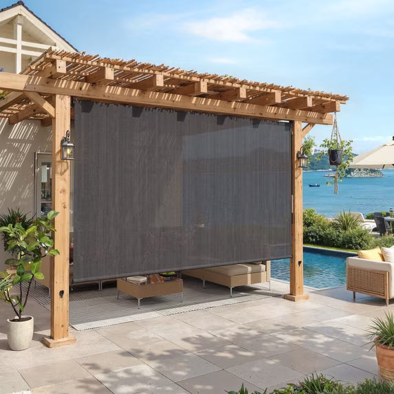Vicllax 13'Wx8'H Outdoor Roller Shades, Cordless Patio Blinds for Patio Porch Crank Operation Sun Blocking, Gray