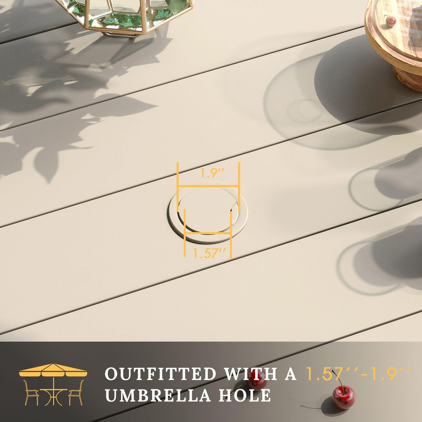 VICLLAX 47.2" Outdoor Round Patio Table for Lawn Garden, All Weather Metal Round Outdoor Dining Table with Adjustable Umbrella Hole, 6 Person Patio Table, Sandshell Tabletop