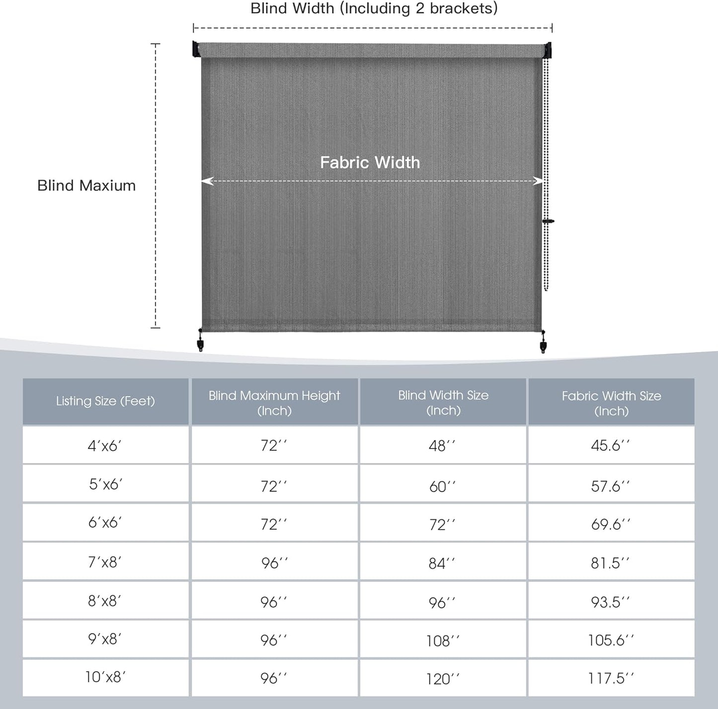 Outdoor Roller Shades (10' W X 8' L), Patio Blinds with Chain Clutch Operation, HDPE Roll Up Shade for Porch Patio Deck, Anthracite Grey