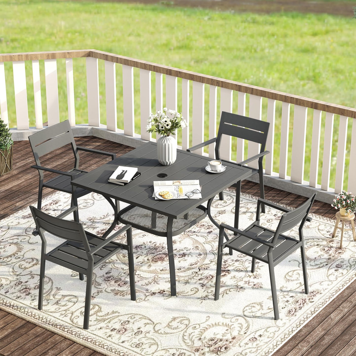 Vicllax Outdoor Patio Dining Table for 4, Metal Square Table with Storage