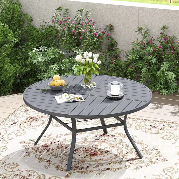 Vicllax 50" Outdoor Patio Dining Table, Metal Frame Round Patio Table with Umbrella Hole for Deck, Gray