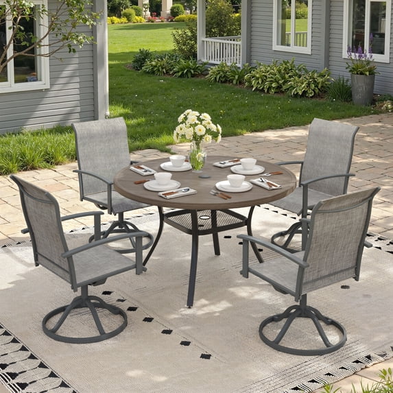 Vicllax Outdoor Outside Patio Dining Set, Round Metal Table with Umbrella Hole for Deck