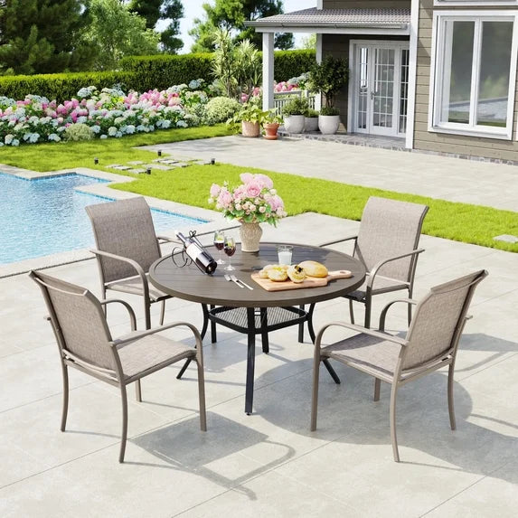 Vicllax Outdoor Dining Chair Patio Chairs Stacking Metal Modern for Deck Garden, Set of 2, Brown