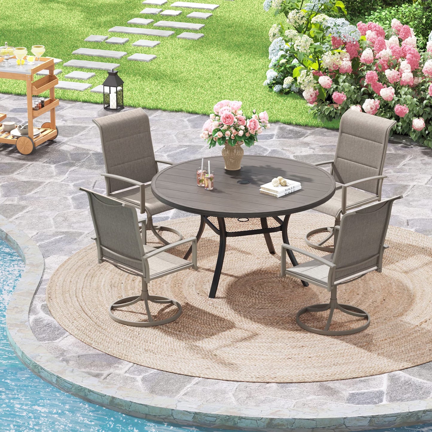 Vicllax outdoor set ,41"round table with 4 swivel chairs