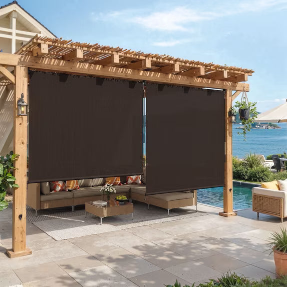 Vicllax 6'Wx6'H Outdoor Roller Shades Blinds Crank Operation Sun Blocking, Chocolate (Splice)