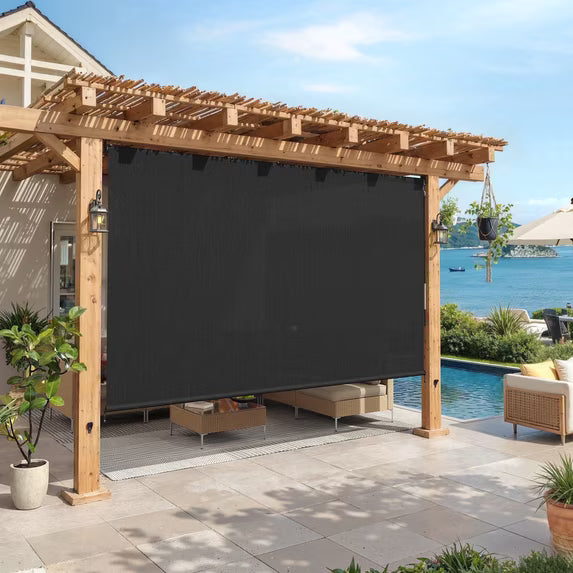 Vicllax 14'Wx8'H Outdoor Roller Shades, Cordless Patio Blinds for Patio Porch Crank Operation Sun Blocking, Black