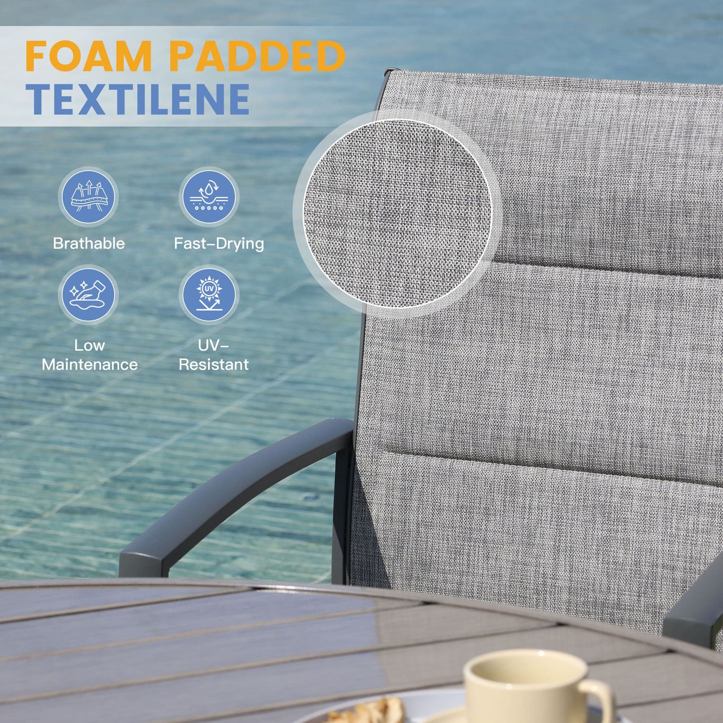 Vicllax 5 Pieces Outdoor Dining Set, 40.6" Metal Round Dining Table and Paddad Swivel Chairs