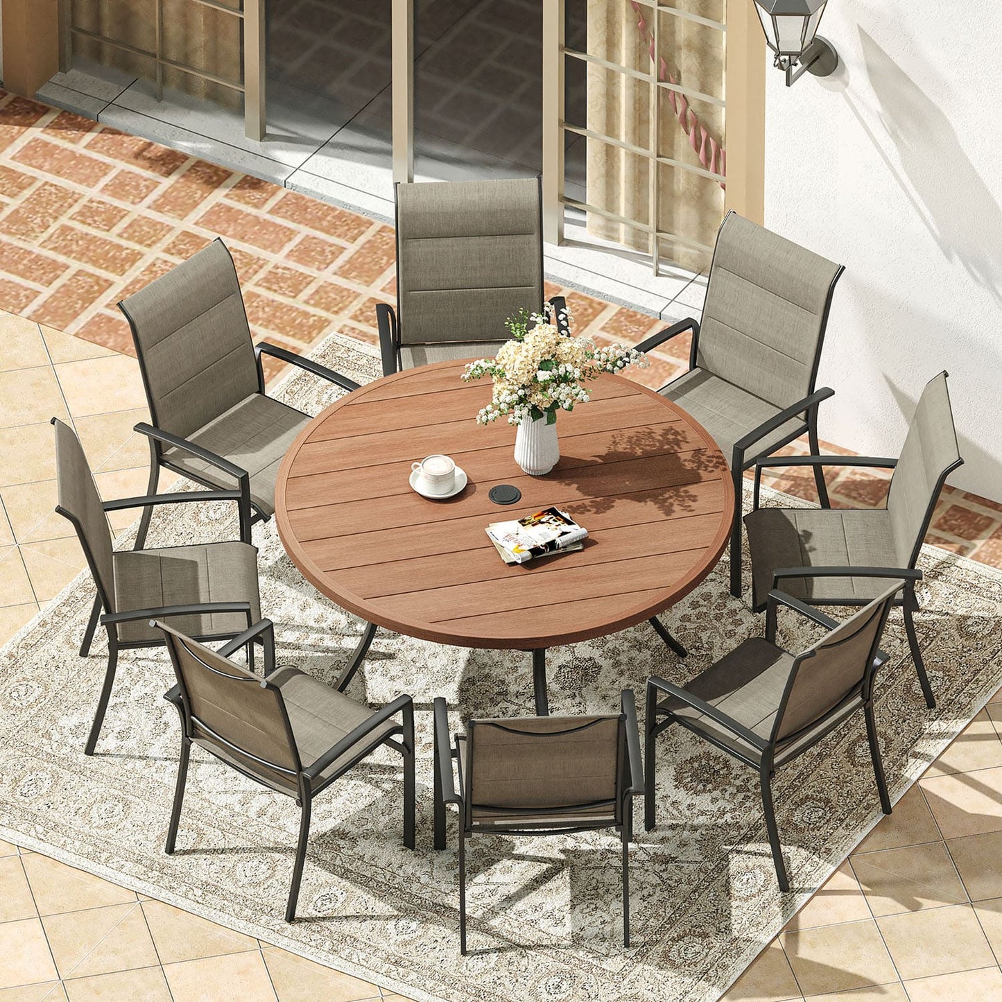 Vicllax Outdoor Patio Dining Set American Country Style Metal for Garden Lawn (RBT04-DCS07-DC209)