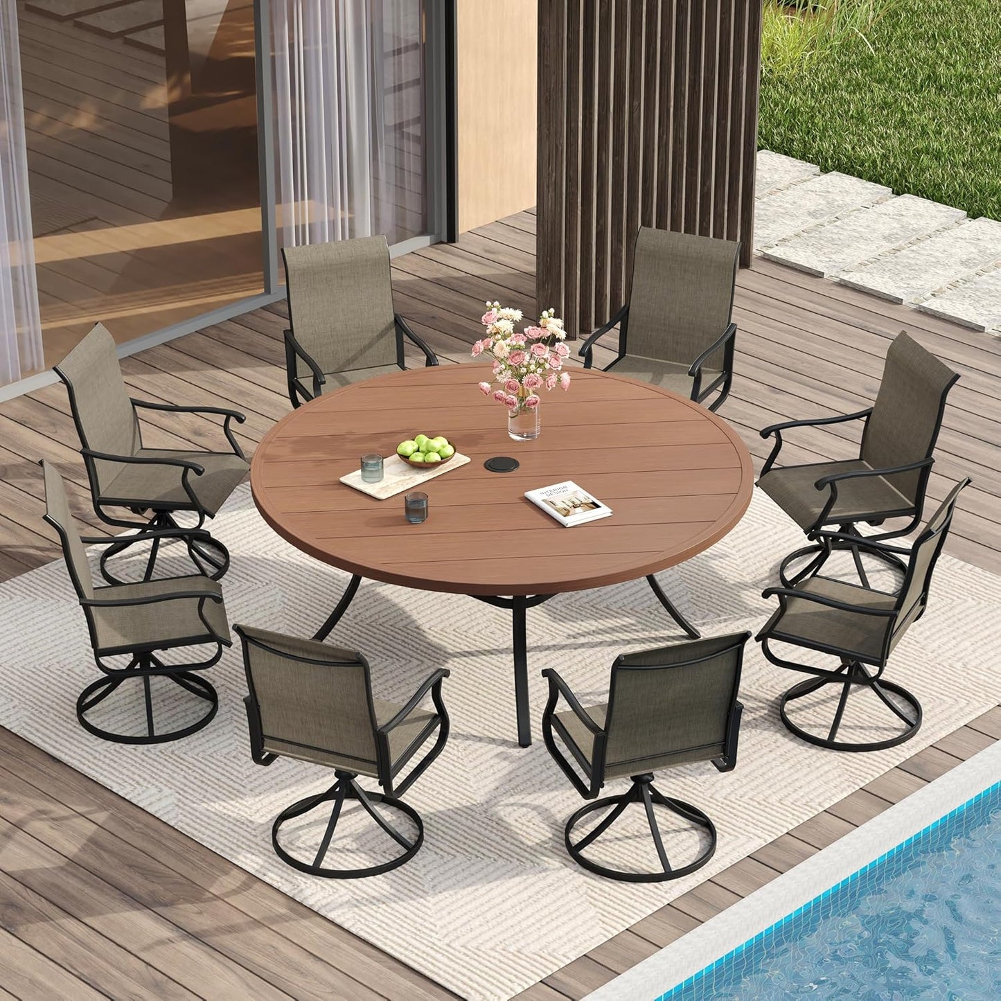Vicllax 5-Piece Outdoor Patio Dining Set Metal Swivel Chairs & Round Steel Table with Umbrella Hole (DTS05-KDCS03)