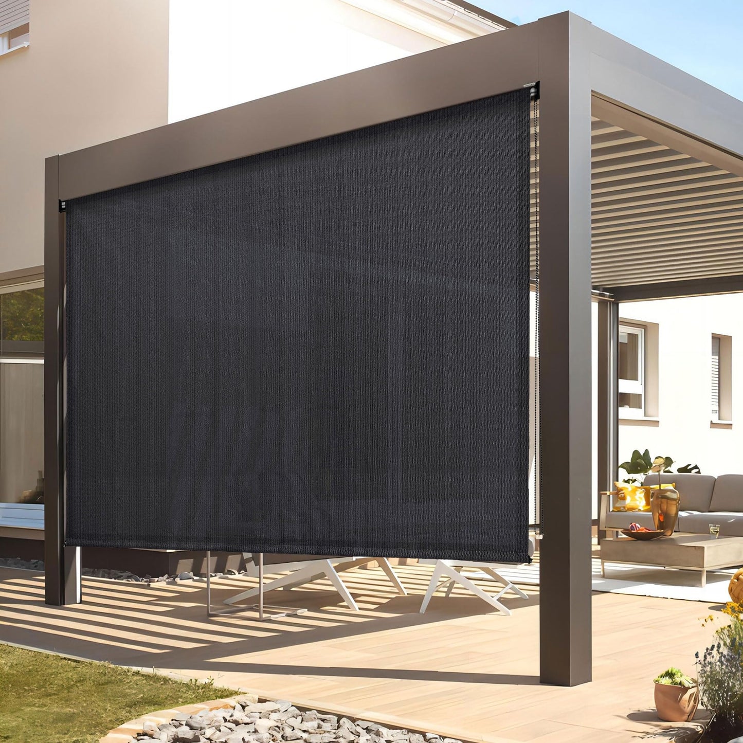 DIFY Outdoor Roller Shade Blinds, Exterior Roll Up Shade 10 * 8FT for Patio Yard Deck Porch, Chain Operation, Graphite