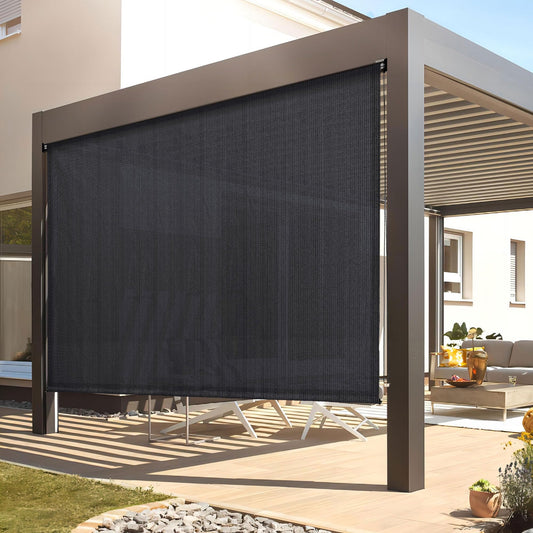 DIFY Outdoor Roller Shade Blinds, Exterior Roll Up Shade 10 * 8FT for Patio Yard Deck Porch, Chain Operation, Graphite