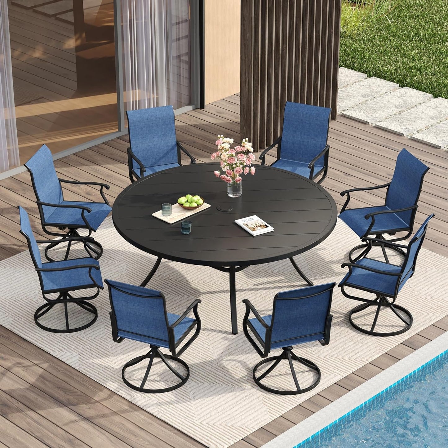 Vicllax 5-Piece Outdoor Patio Dining Set Metal Swivel Chairs & Round Steel Table with Umbrella Hole (DTS05-KDCS03)
