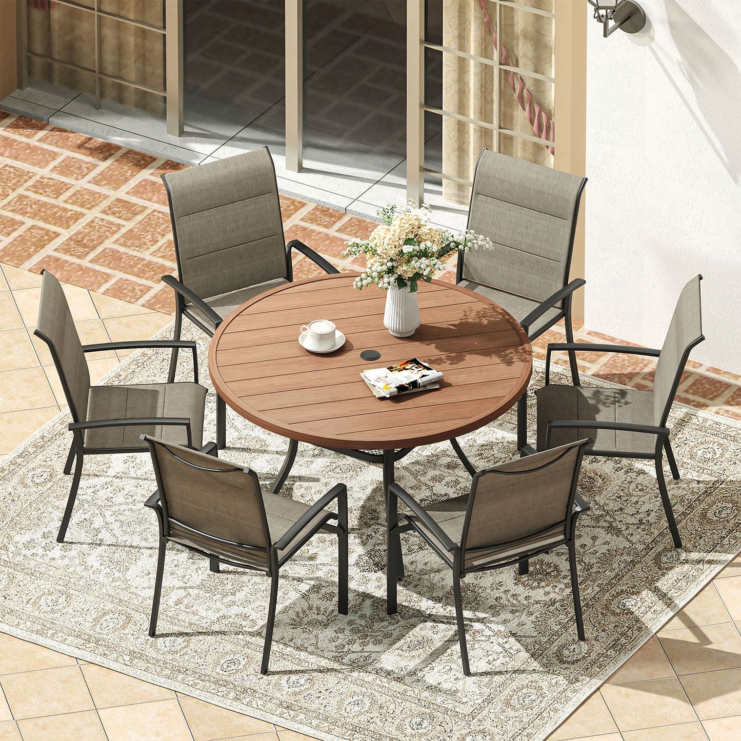 Vicllax Outdoor Patio Dining Set American Country Style Metal for Garden Lawn (RBT04-DCS07-DC209)