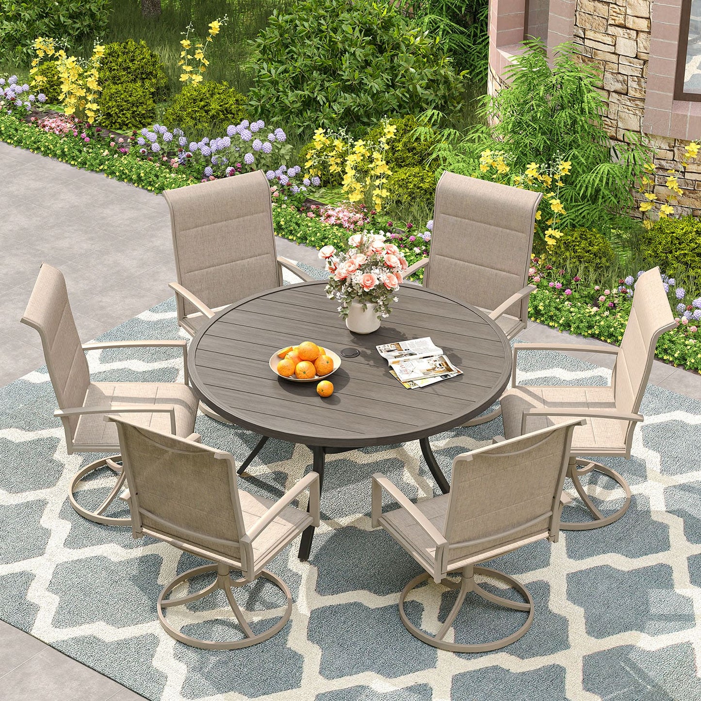Vicllax Outdoor Patio Dining Set American Country Style Metal for Garden Lawn (RBT04-DCS07-DC209)