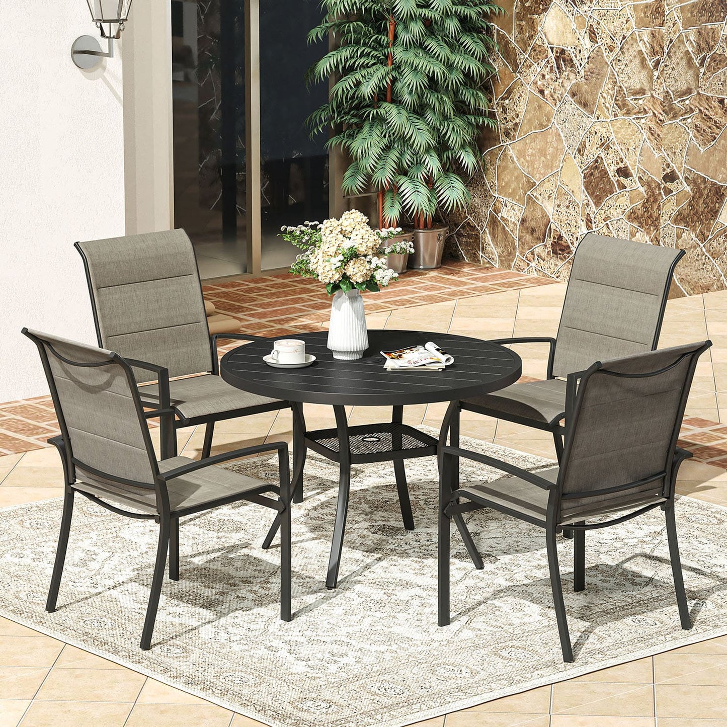 Vicllax Outdoor Patio Dining Set American Country Style Metal for Garden Lawn (RBT04-DCS07-DC209)