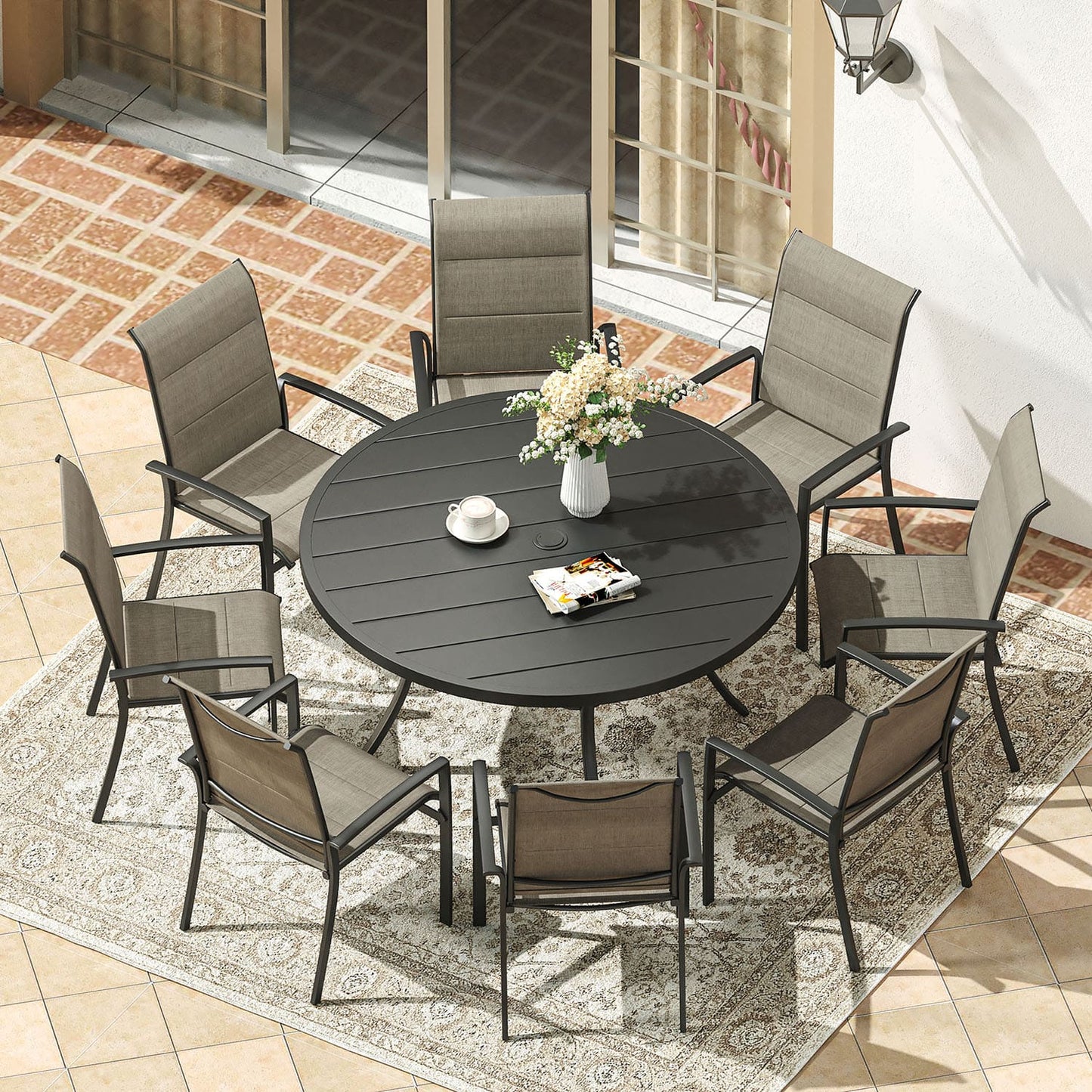 Vicllax Outdoor Patio Dining Set American Country Style Metal for Garden Lawn (RBT04-DCS07-DC209)