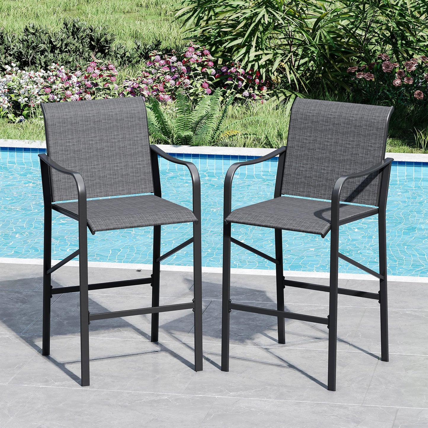Vicllax Patio Bar Stools Chair of 2 Outdoor Textilene Bar Height (HBC07)