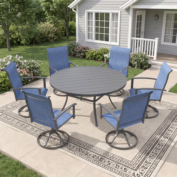 Vicllax 7-Pcs Round Outdoor Patio Dining Set Table and Chair Modern Style Metal, with Umbrella Hole