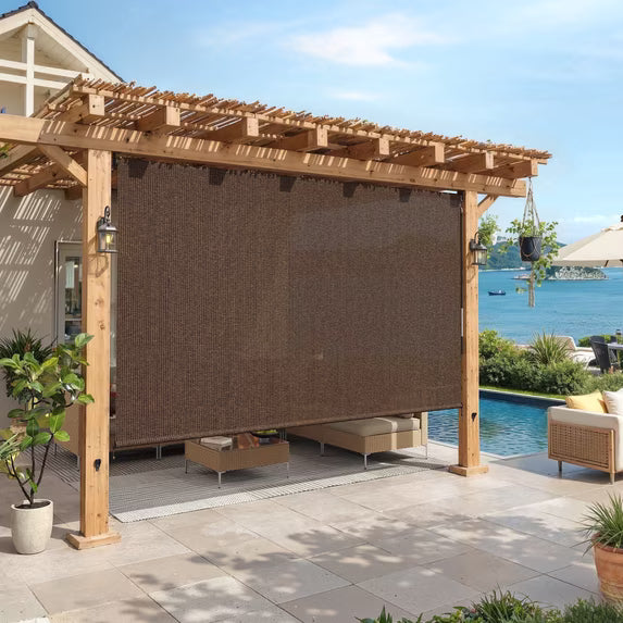 Vicllax 11'Wx8'H Outdoor Roller Shades, Cordless Patio Blinds for Patio Porch Crank Operation Sun Blocking, Mocha