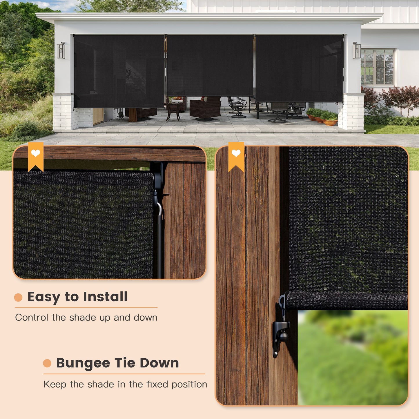 VICLLAX Outdoor Roller Shade, Patio Cordless Blinds Roll Up Shade 8x8FT, Graphite