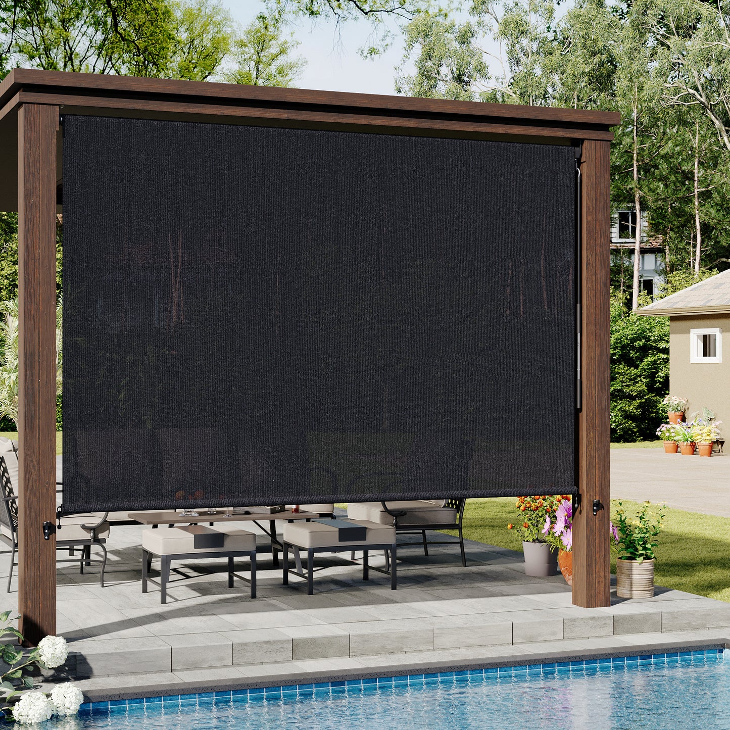 VICLLAX Outdoor Roller Shade, Patio Cordless Blinds Roll Up Shade 8x8FT, Graphite