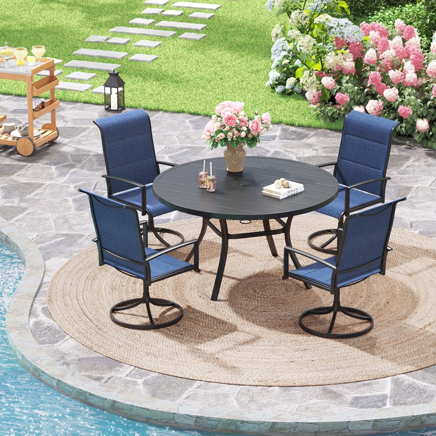 Vicllax outdoor set ,41"round table with 4 swivel chairs