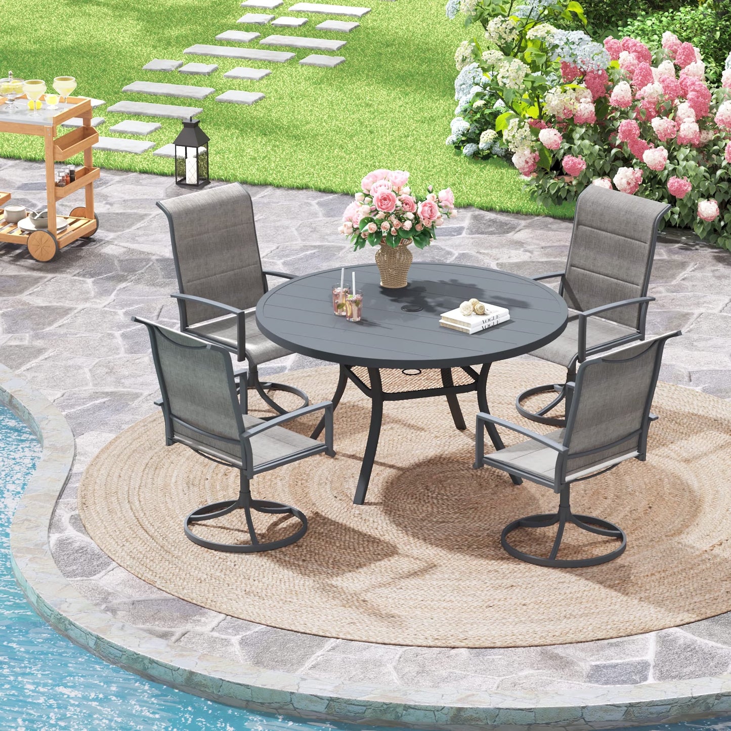 Vicllax outdoor set ,41"round table with 4 swivel chairs