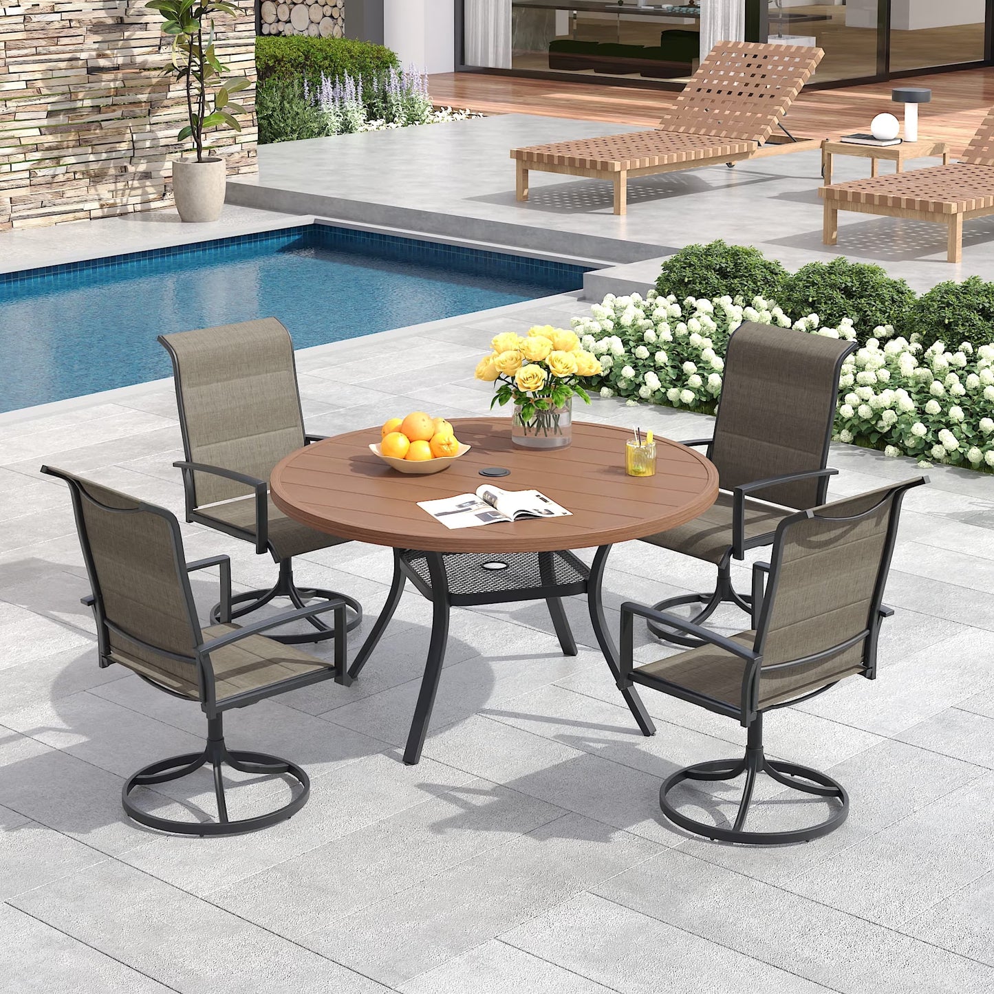 Vicllax outdoor set ,41"round table with 4 swivel chairs