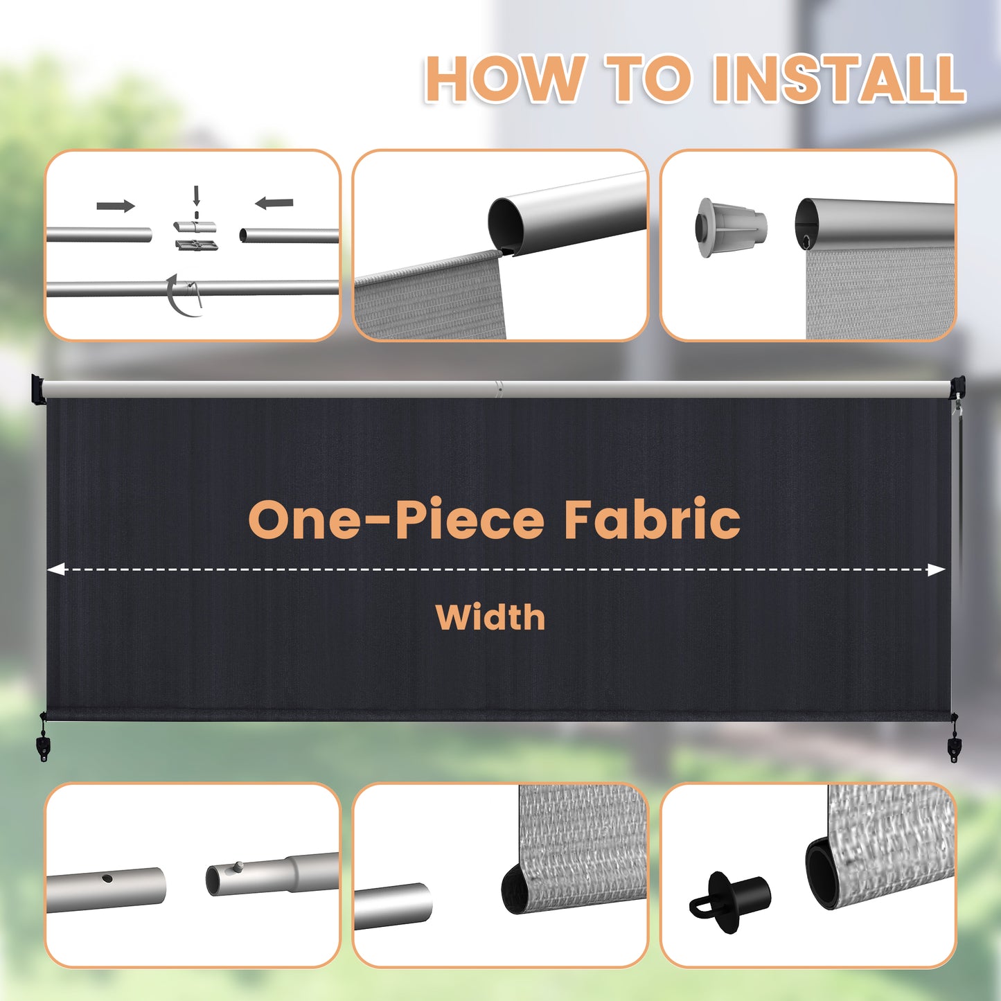 VICLLAX Outdoor Roller Shade, Patio Cordless Blinds Roll Up Shade 8x8FT, Graphite