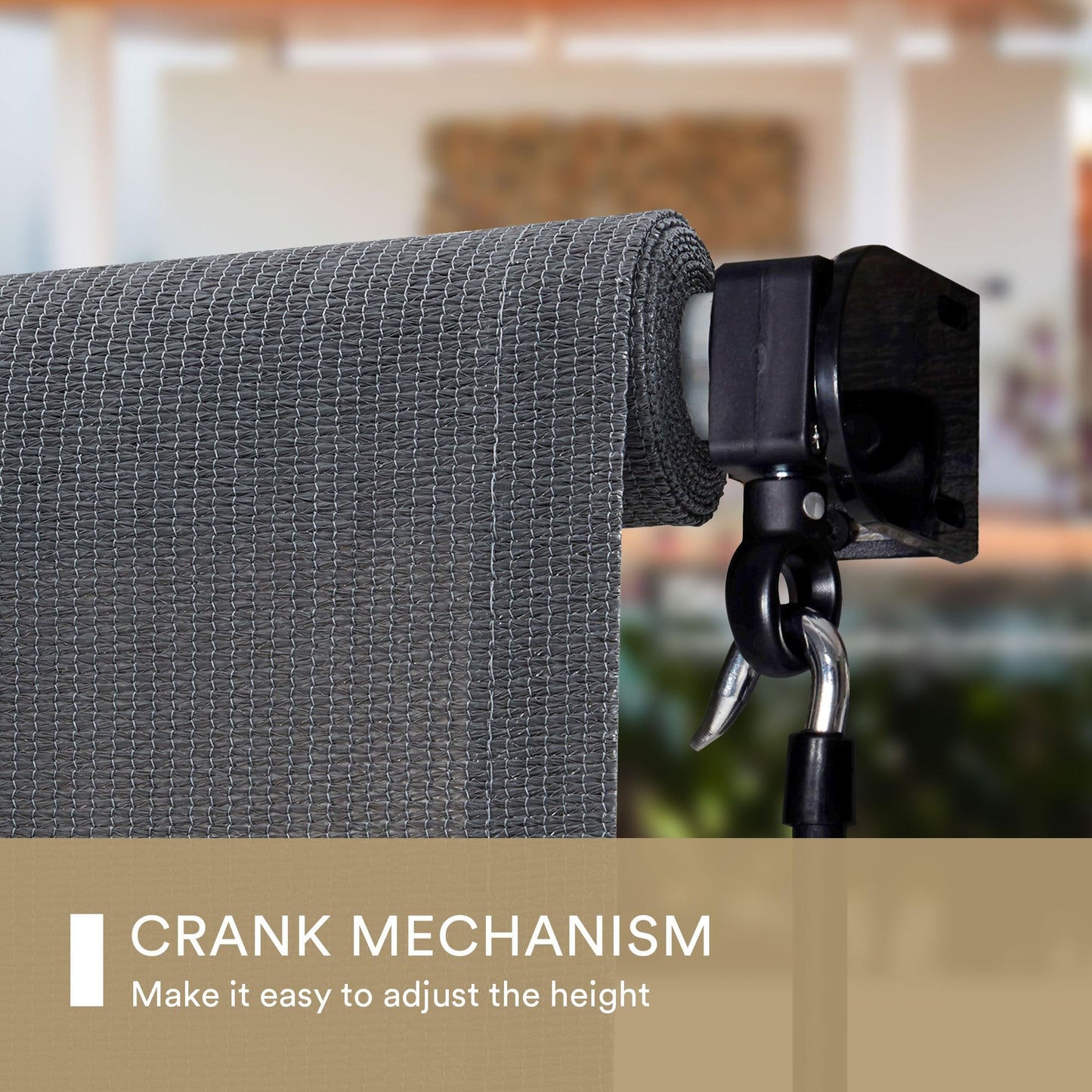 DIFY Outdoor Roller Shade Blinds Cordless Roll Up Shade, Exterior Roller Wand Crank Operation 8*8FT for Patio Yard Deck Porch, Anthracite