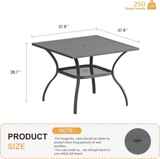 Vicllax Outdoor Patio Dining Table for 4, Metal Square Table with Storage