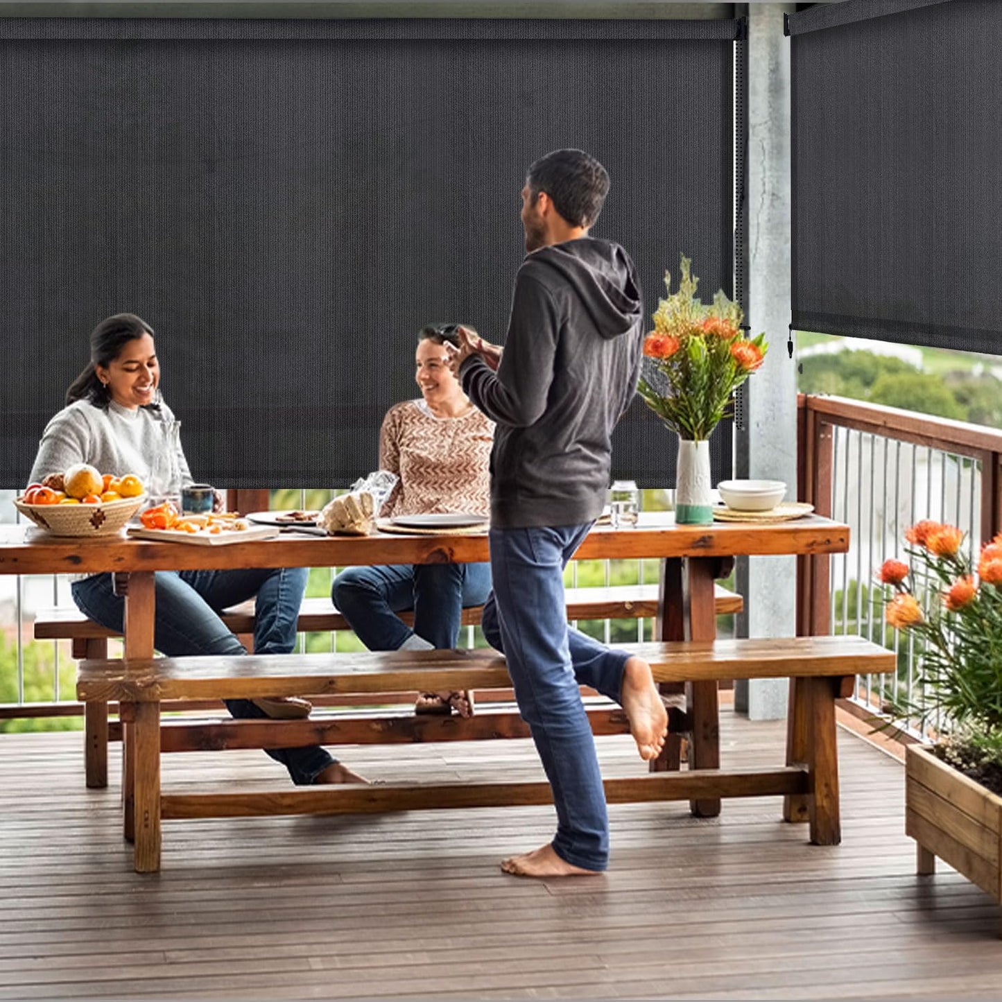 DIFY Outdoor Roller Shade Blinds, Exterior Roll Up Shade 10 * 8FT for Patio Yard Deck Porch, Chain Operation, Graphite