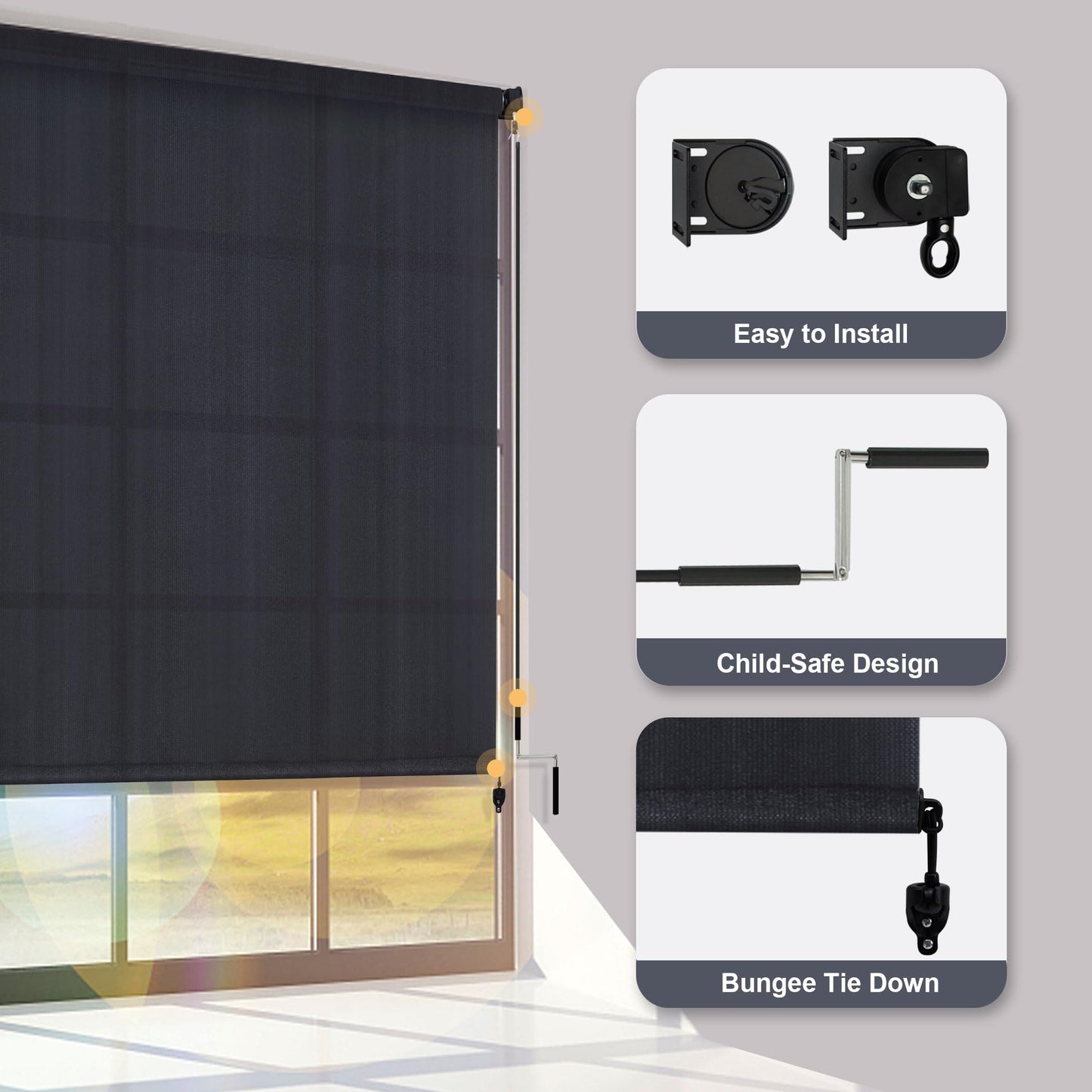 VICLLAX Outdoor Roller Shade, Patio Cordless Blinds Roll Up Shade 8x8FT, Graphite