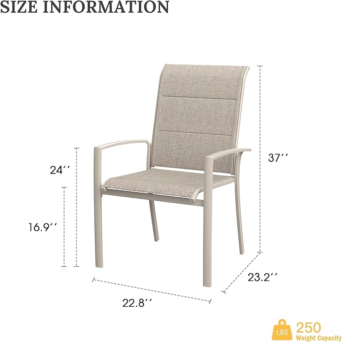 VICLLAX Stackable Patio Chairs Set of 4, All Weather Metal Outdoor Dining Chairs with Padded Foam for Lawn, Garden, Poolsides, Cream Color Frame