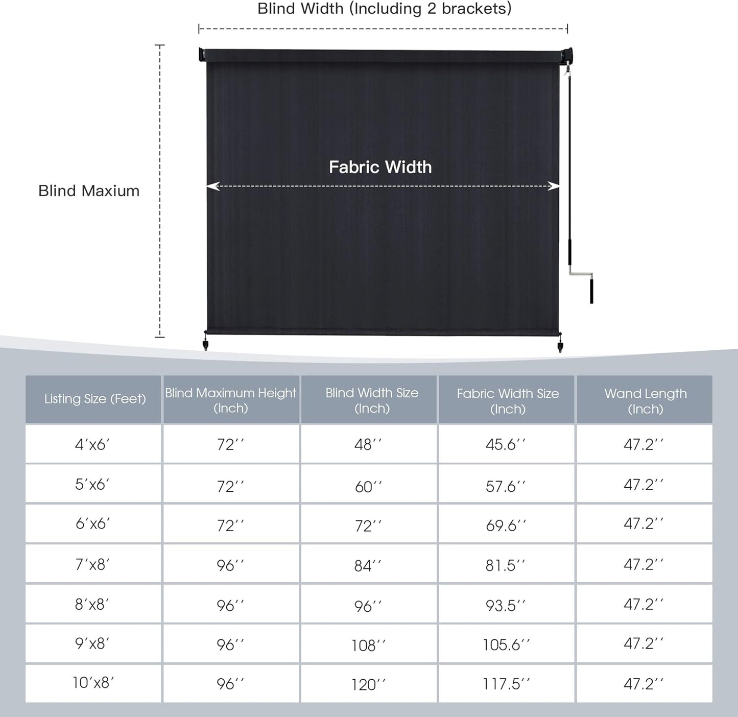 Outdoor Roller Shade 7' W x 8' L, Cordless Patio Roll Up Blind with Wand, 220 GSM Outdoor Shades for Patio Porch Pergola Backyard, Graphite Black