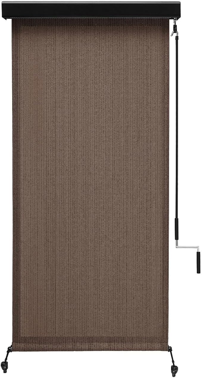 Outdoor Roller Shade, Exterior Patio Cordless Blinds with Aluminum Valance Roll Up Shades for Porch Balcony Backyard (4' W X 8' L), Mocha