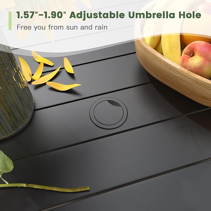 Patio Table and Chairs Set for 4, Outdoor Dining Set with 4 Stackable Dining Chairs and 37.8" x 37.8" Square Metal Dining Table for Backyard, Deck, Lawn, Garden, Grey & Black