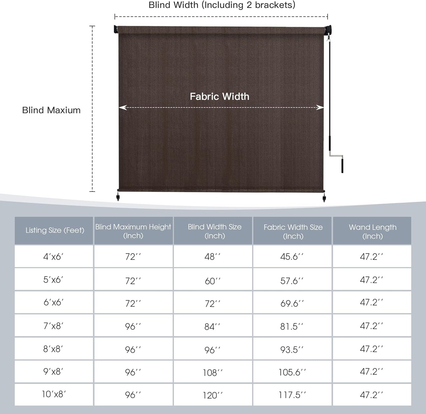 Outdoor Roller Shades (5' W X 6' L), Cordless Patio Blinds with Wand, 220 GSM Roll Up Shade for Porch Balcony Backyard, Chocolate