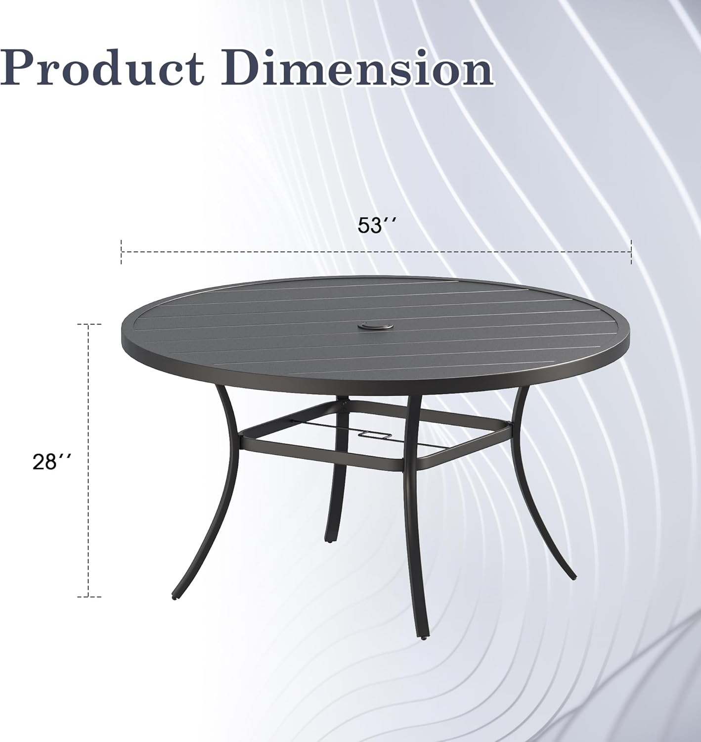 Patio Dining Table for 6, 53" x 53" Weather Resistant Round Outdoor Metal Dining Table with Umbrella Hole for Backyard Lawn Garden, Black Tabletop