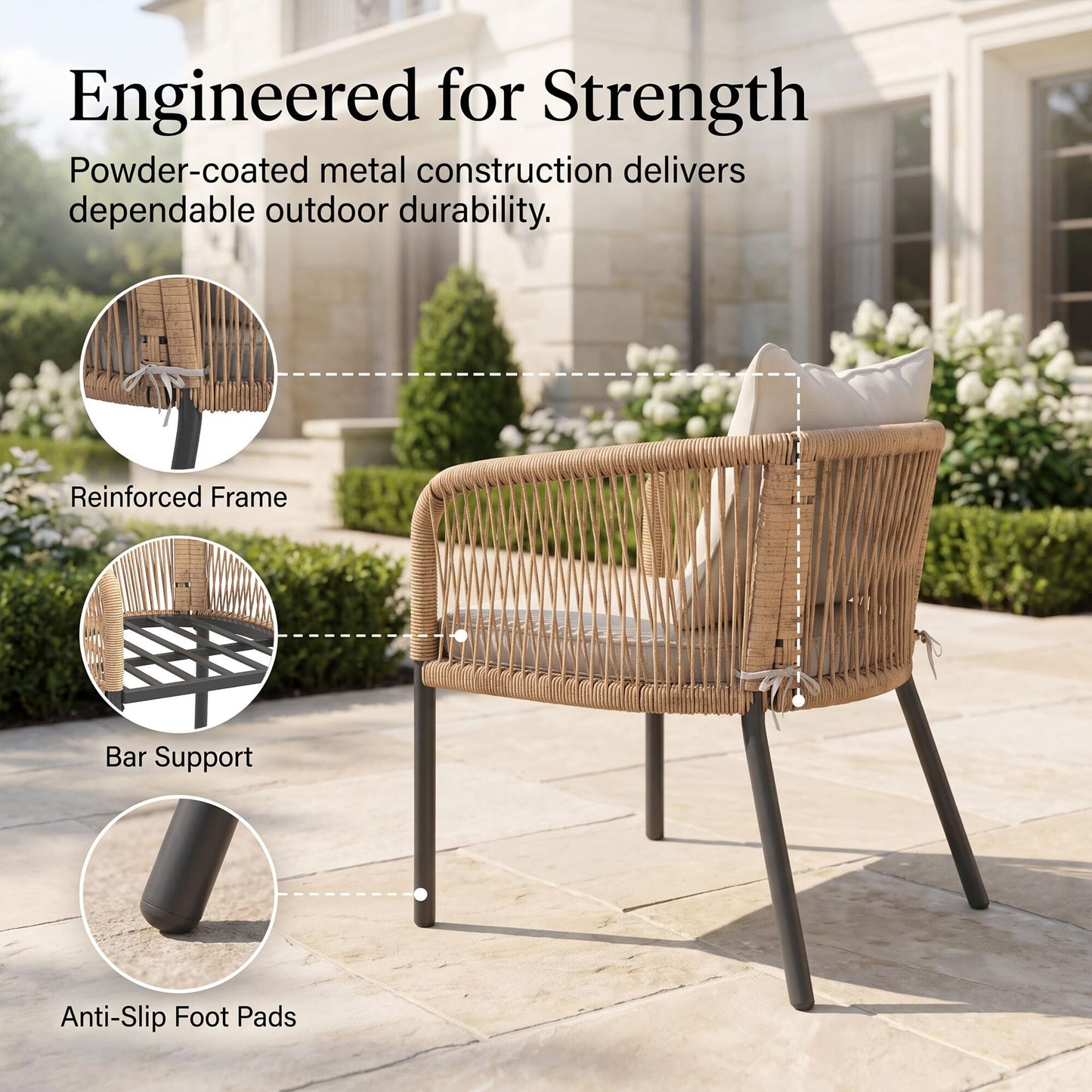 DIFY 7 Piece Patio Dining Set, 53" Round Table & Wicker Chairs, Sandshell| Woven Round Rattan, Rust-Resistant Metal, Heavy Duty Frame, Waterproof Cushion, Wide Seating, Built-In Umbrella Hole