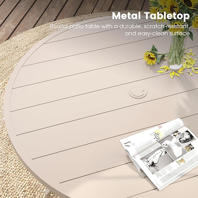 DIFY 11 Pieces Outdoor Patio Dining Set for 10, 60" Sandshell Round Metal Dining Table and 10 Sandshell Stackable Sling Dining Chairs, Outdoor Table and Chairs for Lawn Garden Backyard Deck