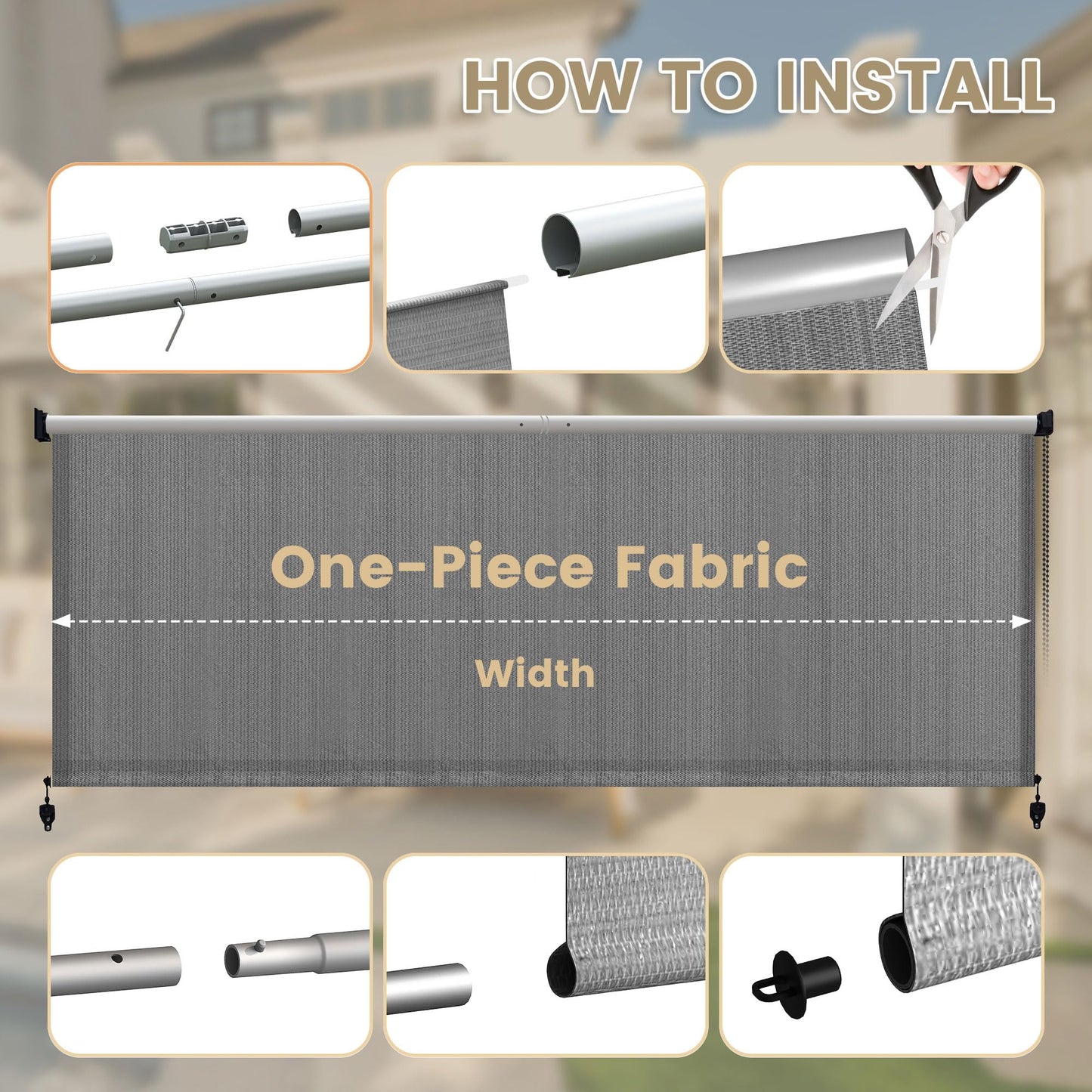 DIFY Outdoor Roller Shade Blinds Roll Up, Exterior Roller Shade Chain Operation 8 * 8FT for Patio Yard Deck Porch, Anthracite