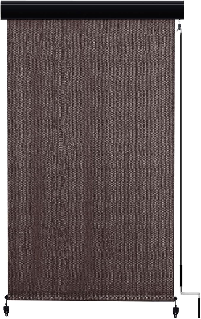 Outdoor Roller Shade, Exterior Patio Cordless Blinds with Aluminum Valance Roll Up Shades for Porch Balcony Backyard (4' W X 8' L), Chocolate