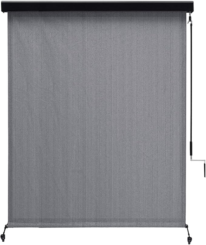 Outdoor Roller Shade, Exterior Patio Cordless Blinds with Aluminum Valance Roll Up Shades for Porch Balcony Backyard (7' W X 8' L), Anthracite Grey