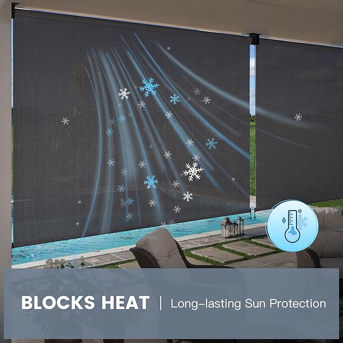 Outdoor Roller Shades (7' W X 8' L), Patio Blinds with Chain Clutch Operation, HDPE Roll Up Shade for Porch Patio Deck, Anthracite Grey