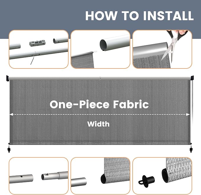 Outdoor Roller Shades (6' W X 6' L), Patio Blinds with Chain Clutch Operation, HDPE Roll Up Shade for Porch Patio Deck, Anthracite Grey