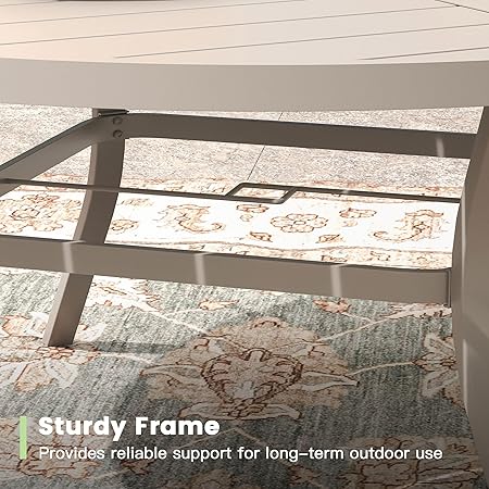 ARKOST Outdoor Patio Round Dining Table for 6, 50" x 50" Metal Sleek Slat Dining Table with Umbrella Hole for Lawn Garden Deck Backyard, Sandshell