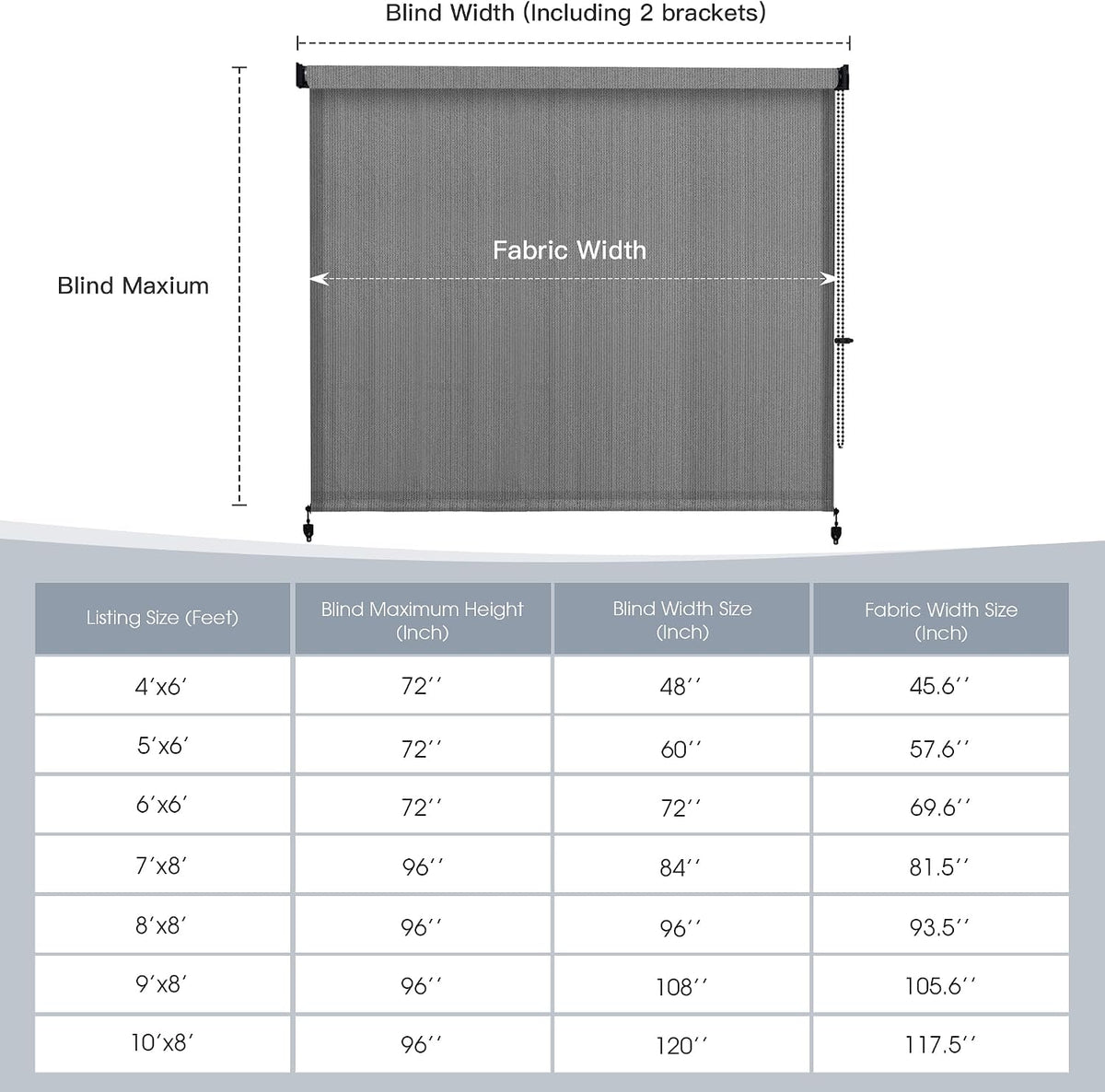Outdoor Roller Shades (6' W X 6' L), Patio Blinds with Chain Clutch Operation, HDPE Roll Up Shade for Porch Patio Deck, Anthracite Grey