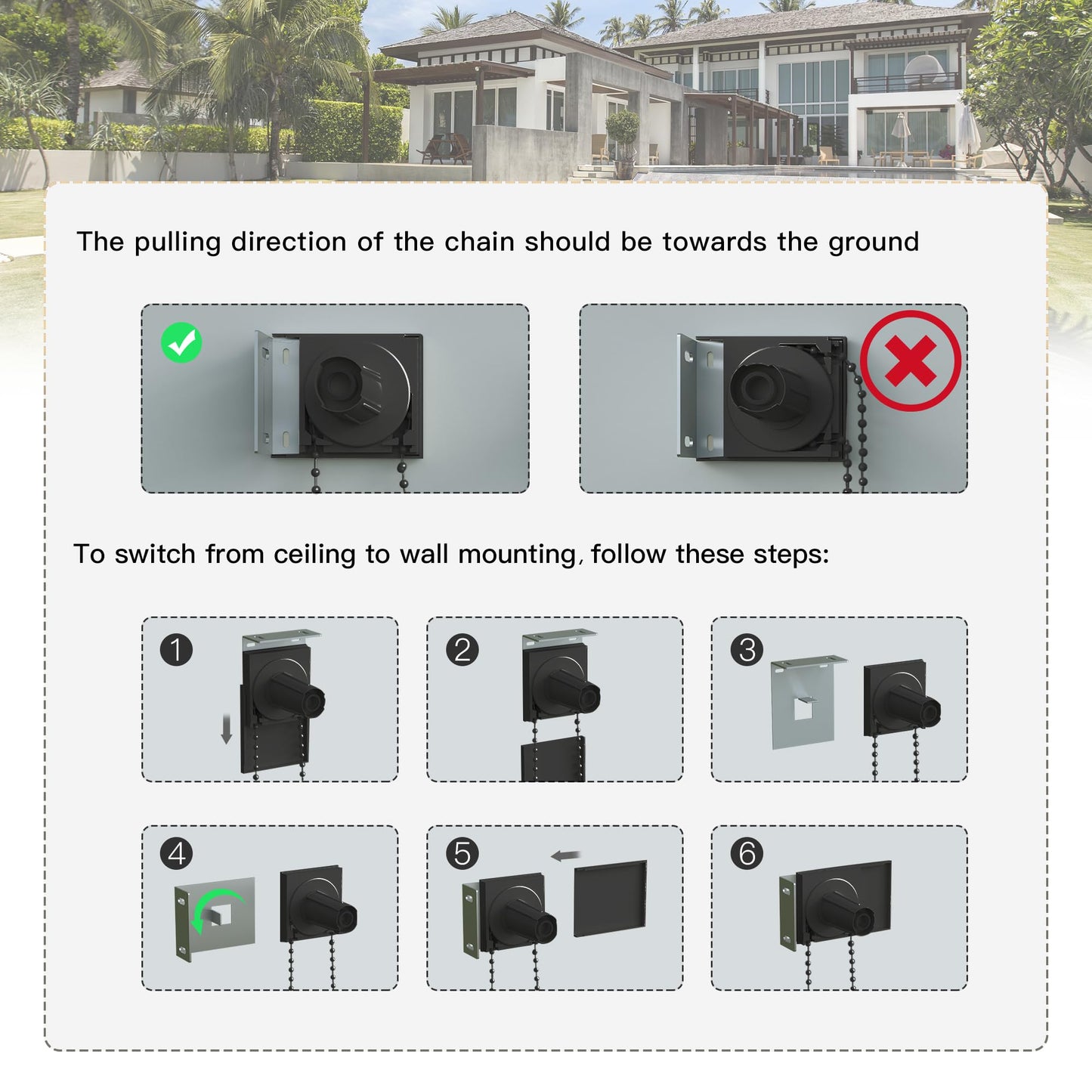 DIFY Outdoor Roller Shade Blinds Roll Up, Exterior Roller Shade Chain Operation 8 * 8FT for Patio Yard Deck Porch, Anthracite